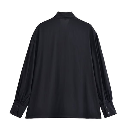 Women Clothing Winter Shirt Loose Bow Decoration Drape Shirt - Wanita Store