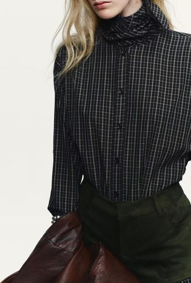 Women Clothing Cotton Scarf Plaid Shirt - Wanita Store