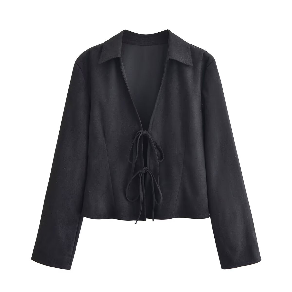 Women Clothing Winter Graceful Fashionable Suede Effect Long Sleeve Lace up Shirt - Wanita Store