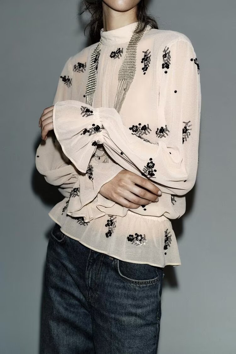 Winter Fashionable Temperamental All Match Sequin Translucent Shirt - Wanita Store
