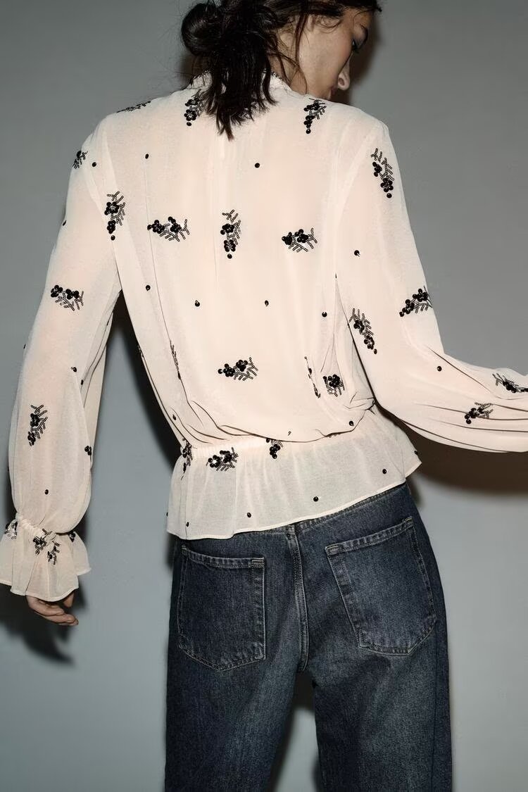 Winter Fashionable Temperamental All Match Sequin Translucent Shirt - Wanita Store
