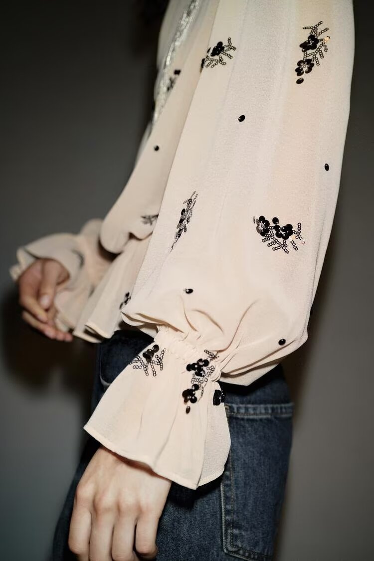 Winter Fashionable Temperamental All Match Sequin Translucent Shirt - Wanita Store