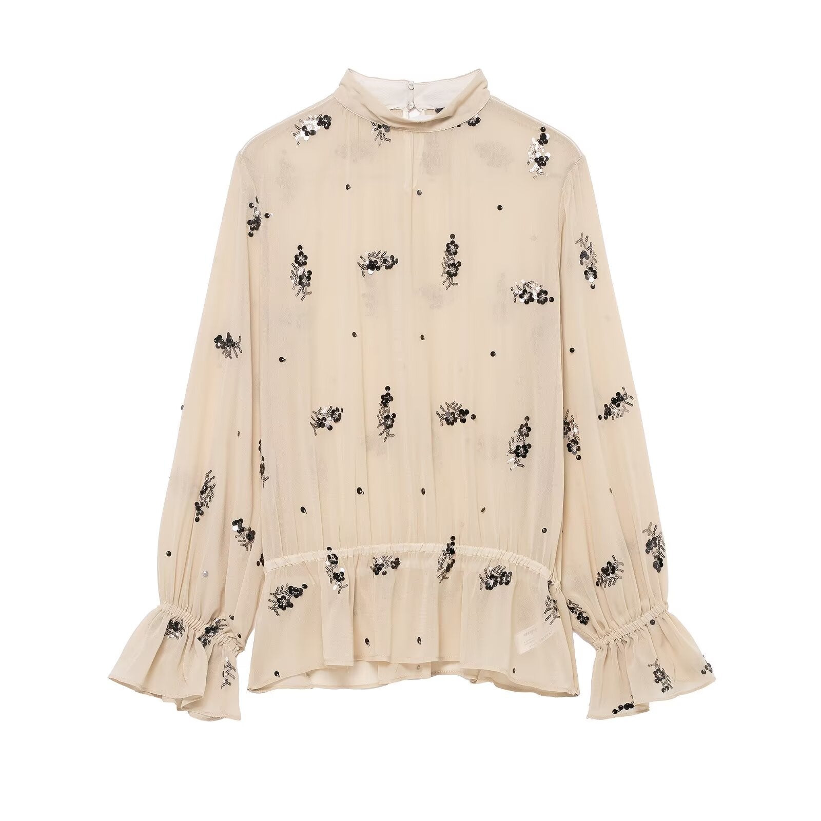Winter Fashionable Temperamental All Match Sequin Translucent Shirt - Wanita Store