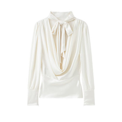 Women Clothing Top Product Silk Satin Texture Bowknot Decoration Backless Shirt - Wanita Store