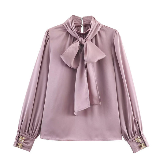 French Intellectual High Grade Lace up Shirt Autumn Minority All Match Shirt for Women - Wanita Store