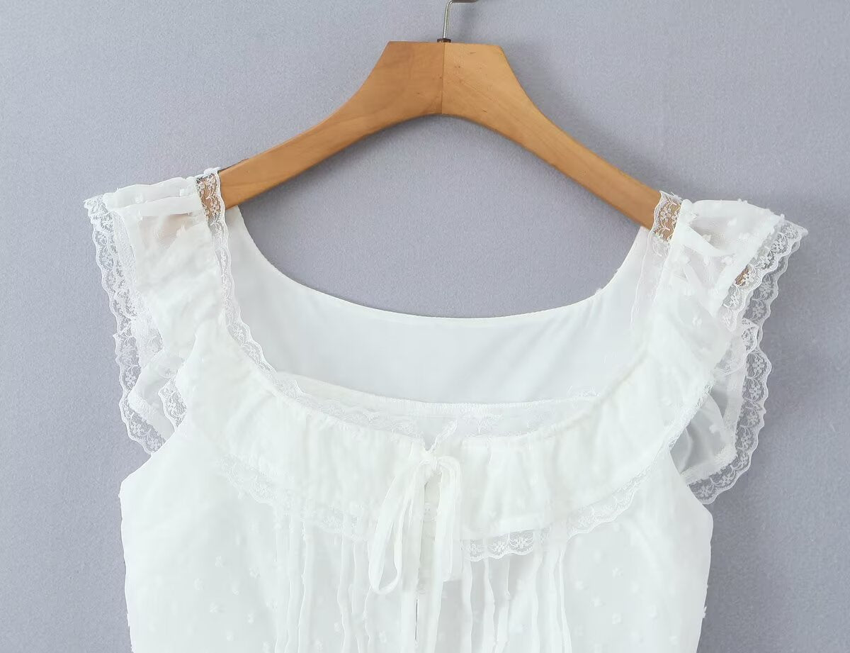 Atmosphere Lace Sleeveless Small Top Niche Lace up Waist Tight Sexy Short Sexy Shirt Vest - Wanita Store