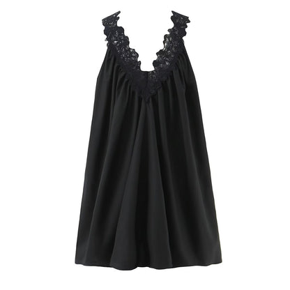 Robe sexy sans manches à col en V, avec dentelle et volants