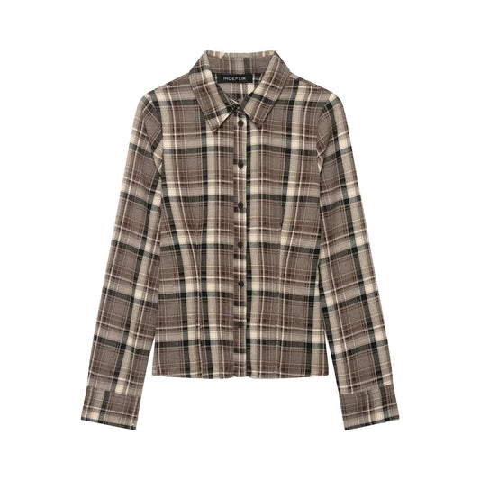 Women Clothing Top Product Slim Fit Plaid Shirt - Wanita Store