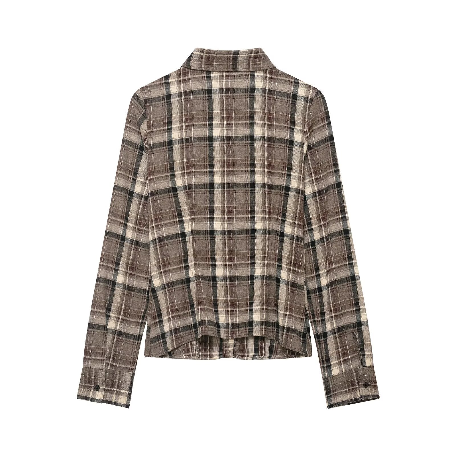 Women Clothing Top Product Slim Fit Plaid Shirt - Wanita Store
