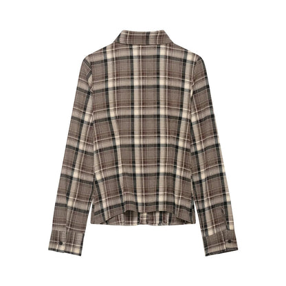 Women Clothing Top Product Slim Fit Plaid Shirt - Wanita Store
