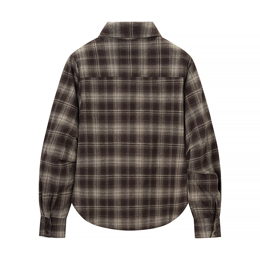 Winter Women Clothing Personalized Waist Design Retro Plaid Shirt - Wanita Store
