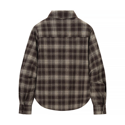 Winter Women Clothing Personalized Waist Design Retro Plaid Shirt - Wanita Store