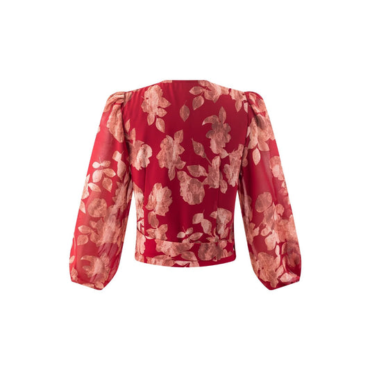 Summer Vacation Casual Cross V neck Lace up Red Bottom Printed Blouses - Wanita Store