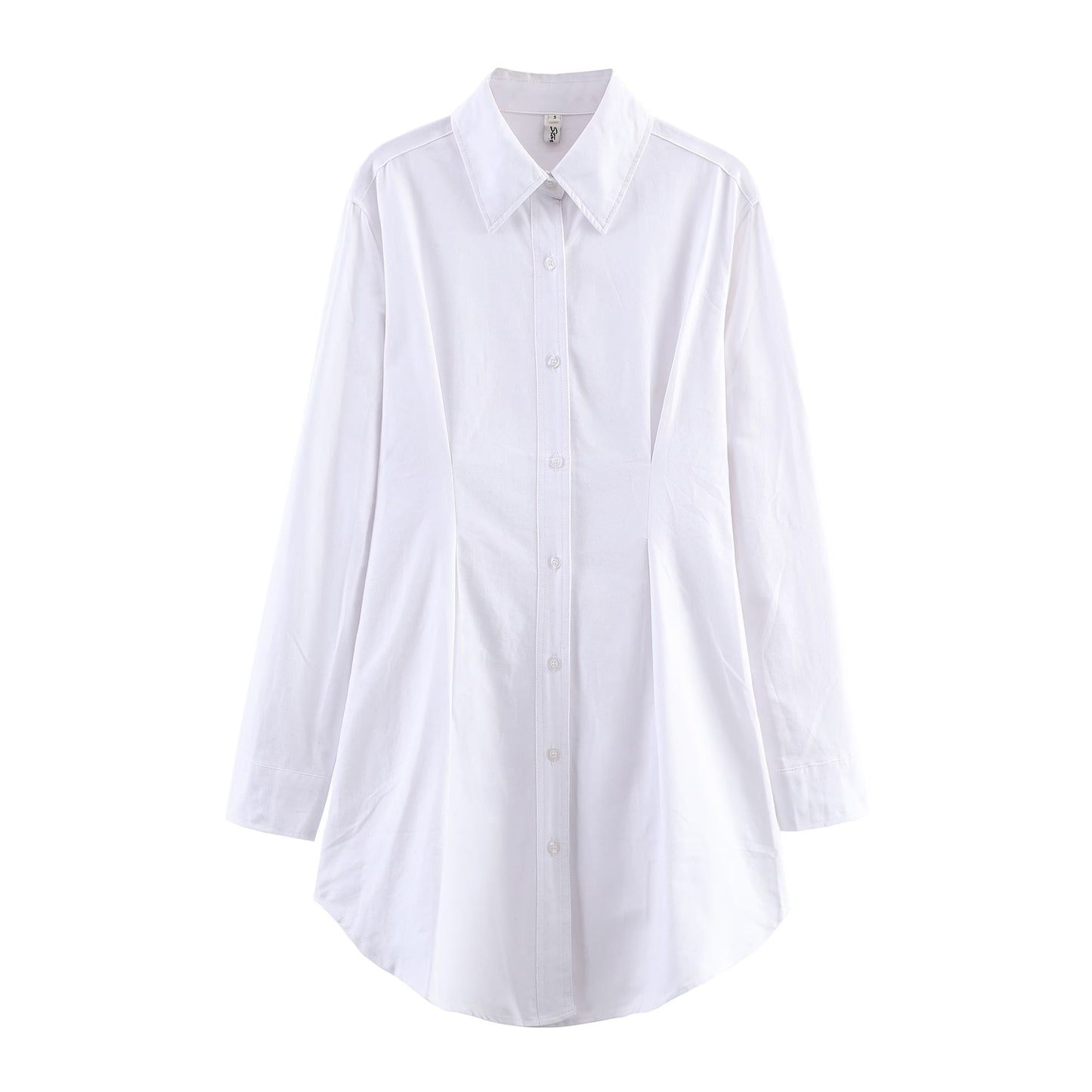 Women Clothing Fall Winter Polo Collar Solid Color Waist Controlled Long Sleeves Single Breasted Shirt Women - Wanita Store