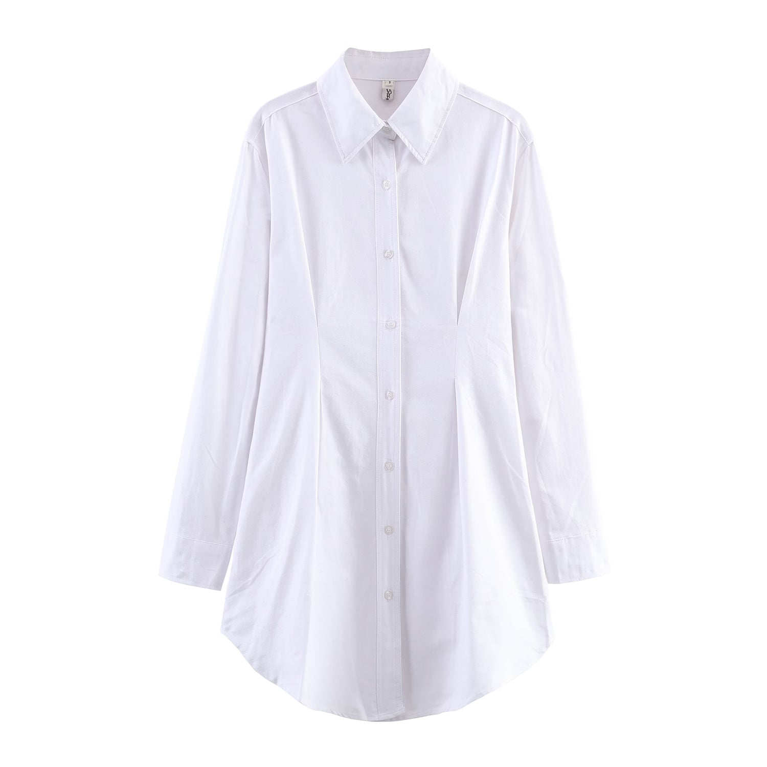 Women Clothing Fall Winter Polo Collar Solid Color Waist Controlled Long Sleeves Single Breasted Shirt Women - Wanita Store