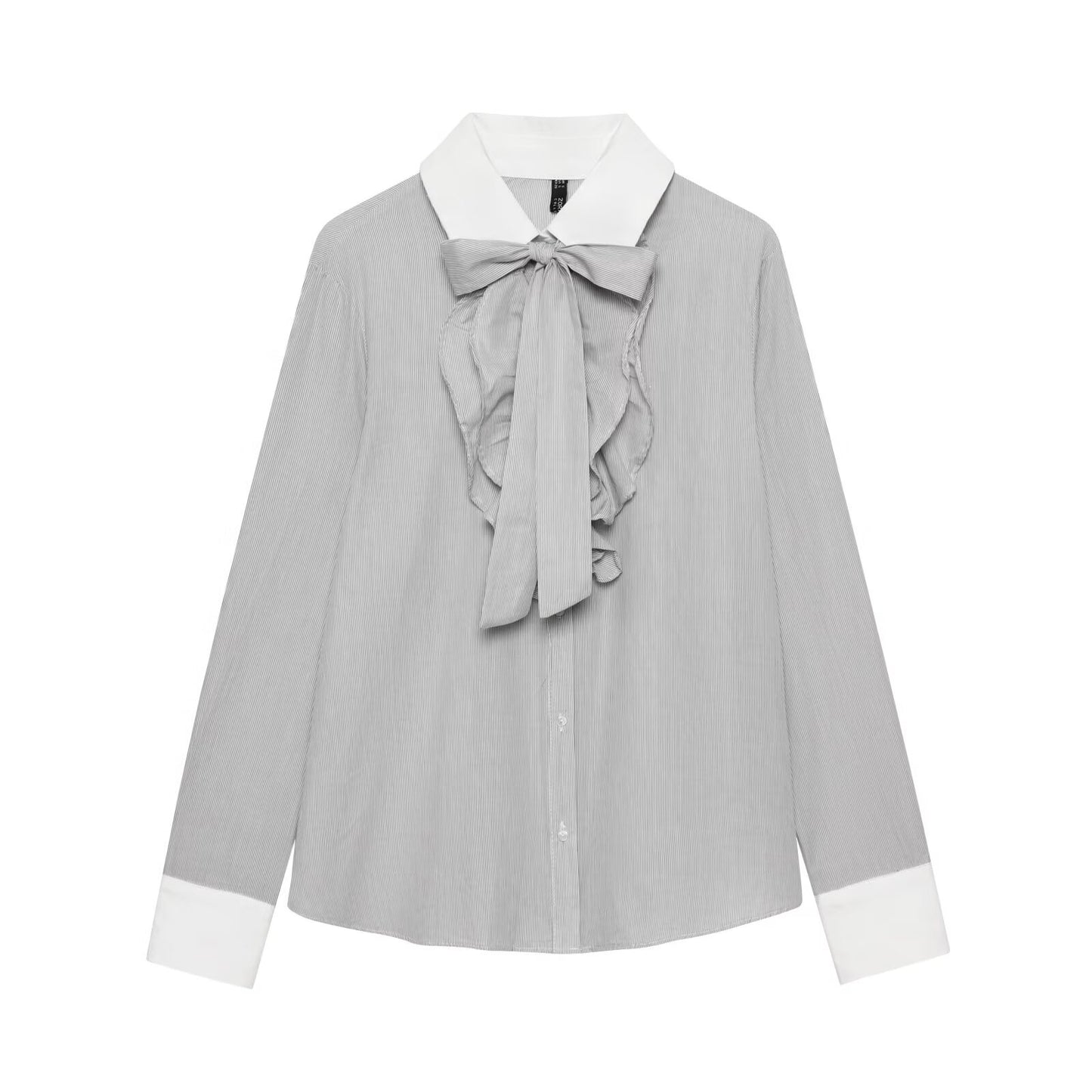 Women Clothing Western Bow Decoration Striped Stitching Shirt - Wanita Store