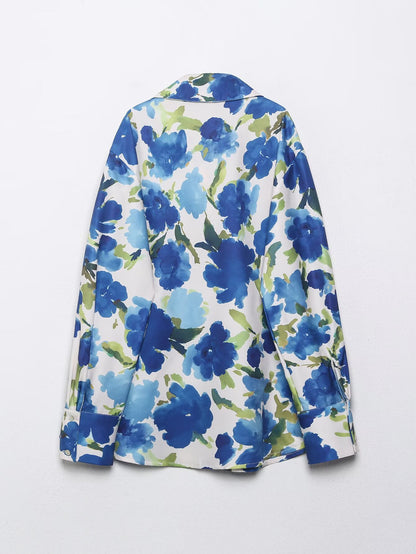 Camisa de mujer de manga larga, holgada, informal, de seda satinada texturizada