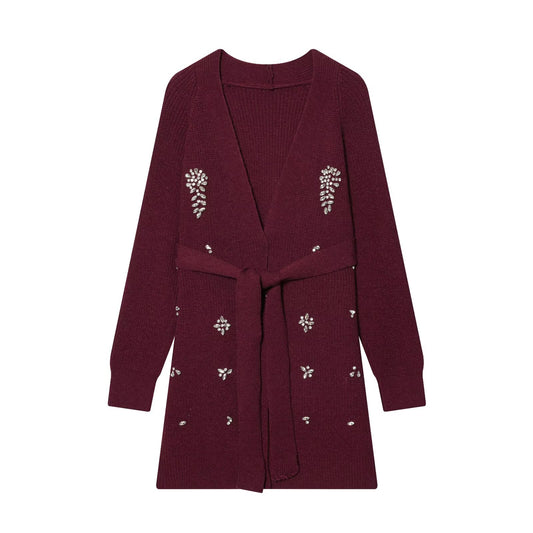 Women Autumn Winter Jewelry Bead Knitted Cardigan