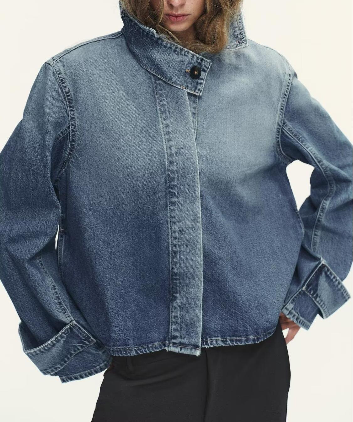 Veste en jean décontractée pour femme, col montant, collection printemps