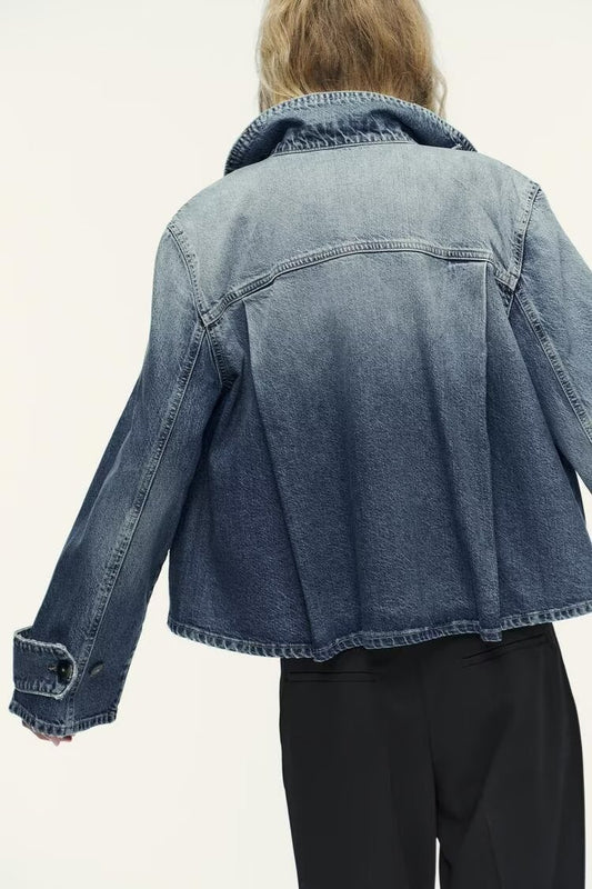 Women Clothing Spring Casual All Matching High Neck Denim Jacket