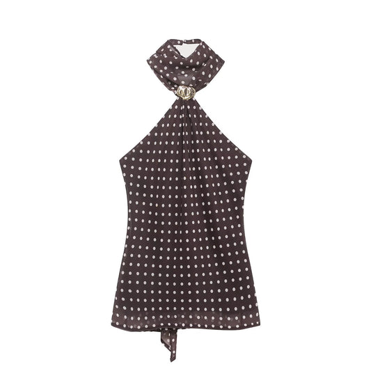 Ropa de mujer primavera sin espalda lunares accesorios colgantes cuello top