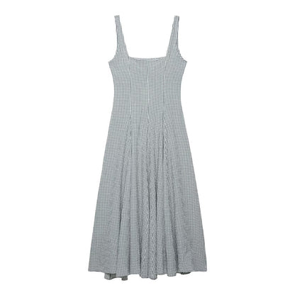 Women Clothing Spring Bandage Dress Plaid Midi Dress