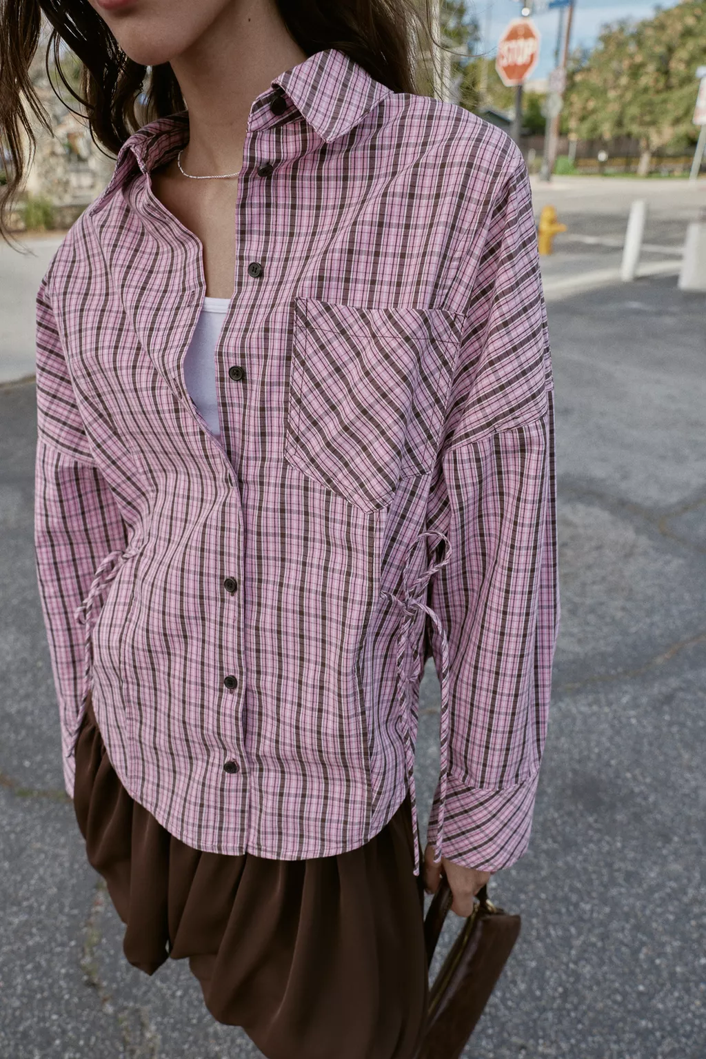 Chemise à carreaux femme ample multi-positions