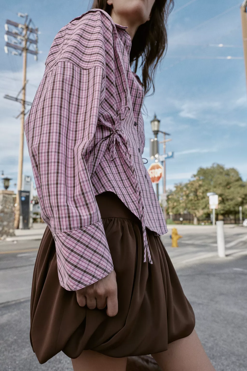 Chemise à carreaux femme ample multi-positions