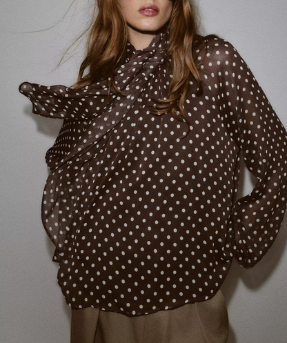 Chemise à pois imprimée avec nœud papillon décoratif d'automne