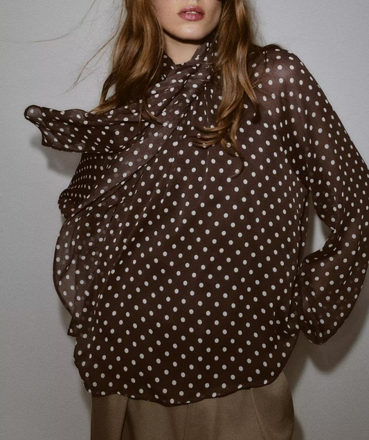 Chemise à pois imprimée avec nœud papillon décoratif d'automne