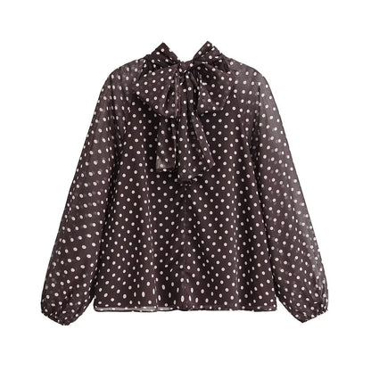 Chemise à pois imprimée avec nœud papillon décoratif d'automne