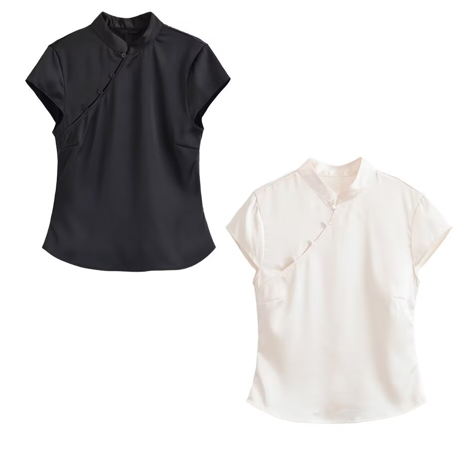 Haut en satin de soie sexy pour femme avec boutons décoratifs printemps