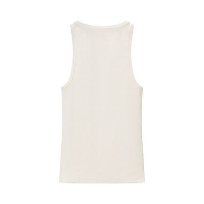 Ropa de mujer de primavera, sexy, cuello redondo, sin mangas, top de tirantes acanalado.