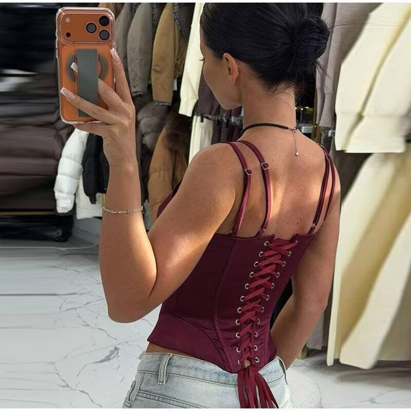 Haut caraco pour femme d'été, couleur unie, sans manches, amincissant, en satin, à fines bretelles