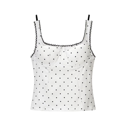 Vêtements femme été à la mode tout assorti court haut à bretelles à pois pour femme