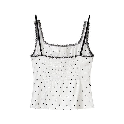 Vêtements femme été à la mode tout assorti court haut à bretelles à pois pour femme