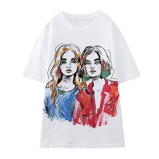 Women Clothing Summer Loose Casual All Matching Girl Printed T shirt