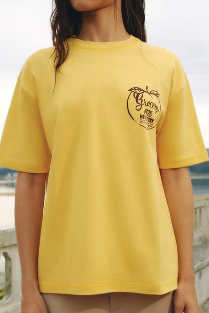 Vêtement Femme Été Simple Ample Tout Assorti Imprimé Coton T-shirt