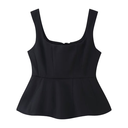 Haut caraco à col U sans manches pour femme, à la mode et assorti