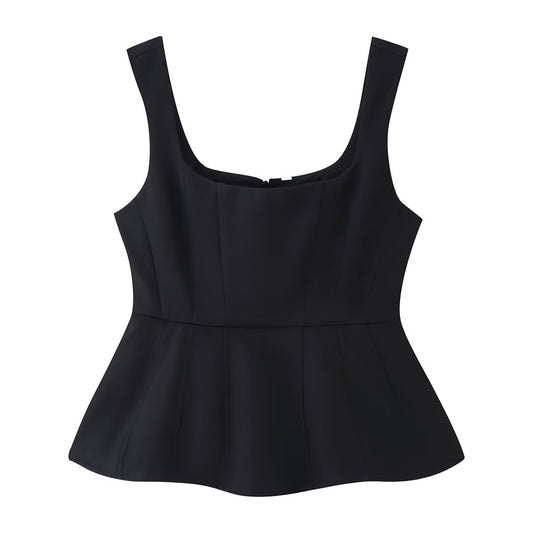 Ropa de mujer a la moda, top camisola con cuello en U que combina con todo