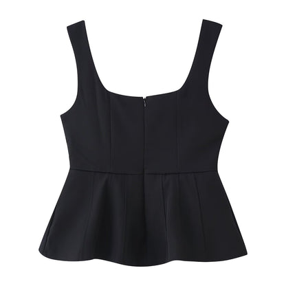 Haut caraco à col U sans manches pour femme, à la mode et assorti