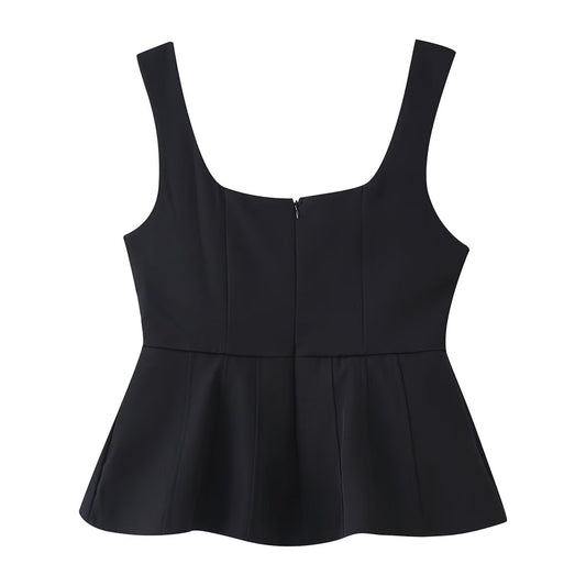 Ropa de mujer a la moda, top camisola con cuello en U que combina con todo