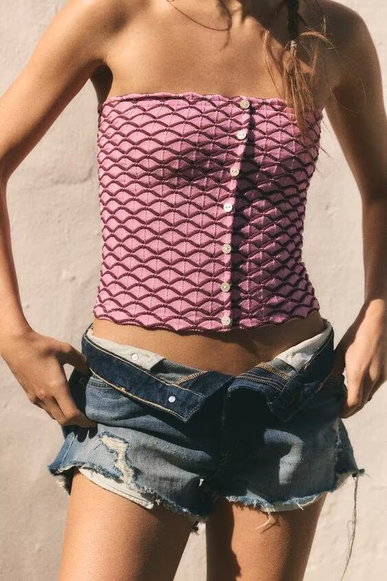 Ropa de mujer Verano Sexy Top de punto de jacquard sin tirantes