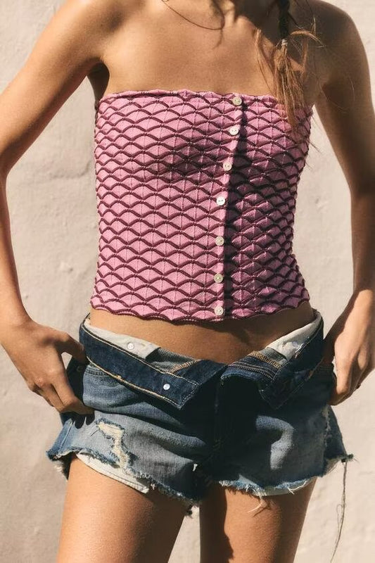 Women Clothing Summer Sexy Sexy Knitted Jacquard Tube Top