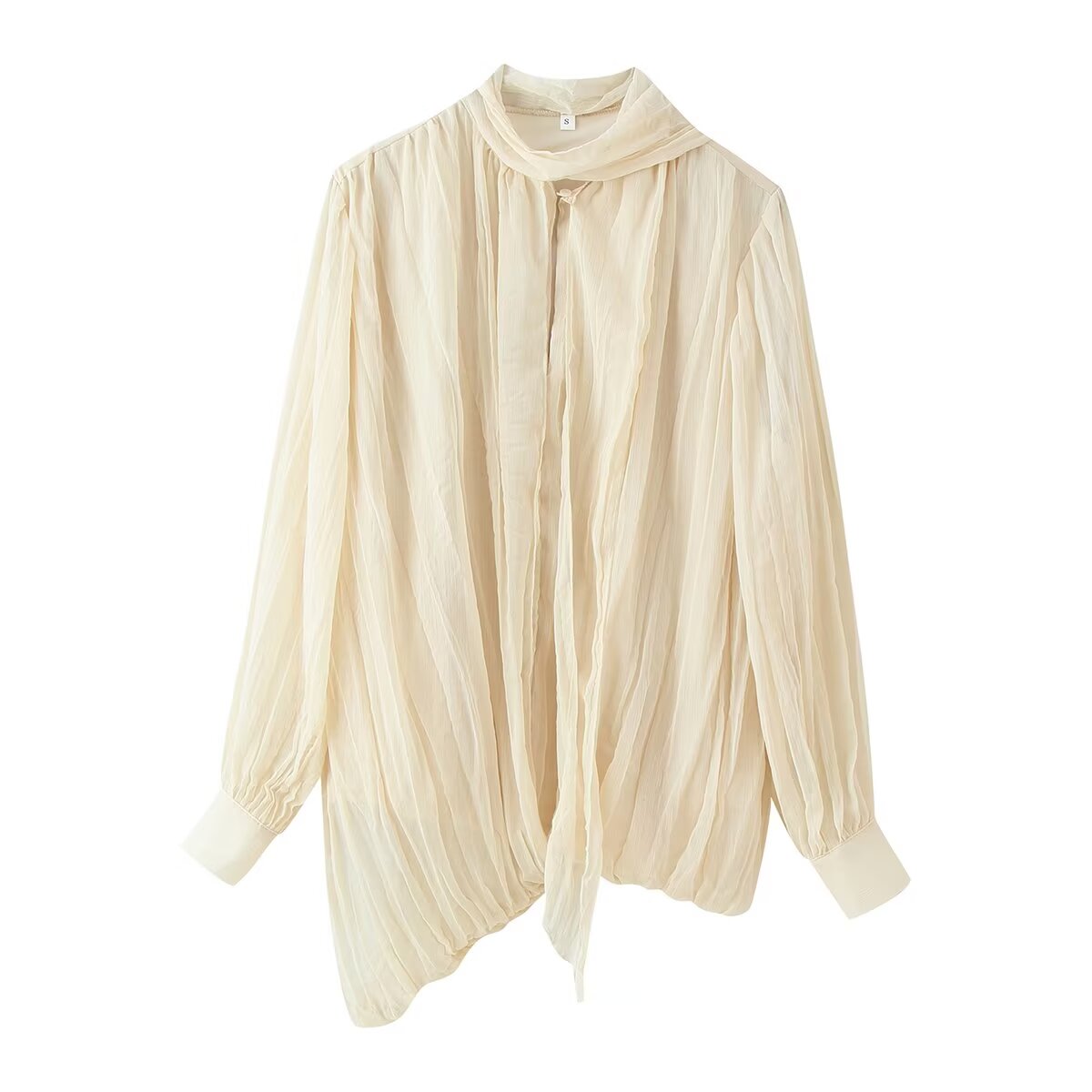 Chemise Femme Printemps Été Épaules Rembourrées Plissée Tout Assorti Bureau