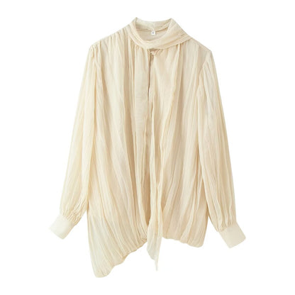 Chemise Femme Printemps Été Épaules Rembourrées Plissée Tout Assorti Bureau