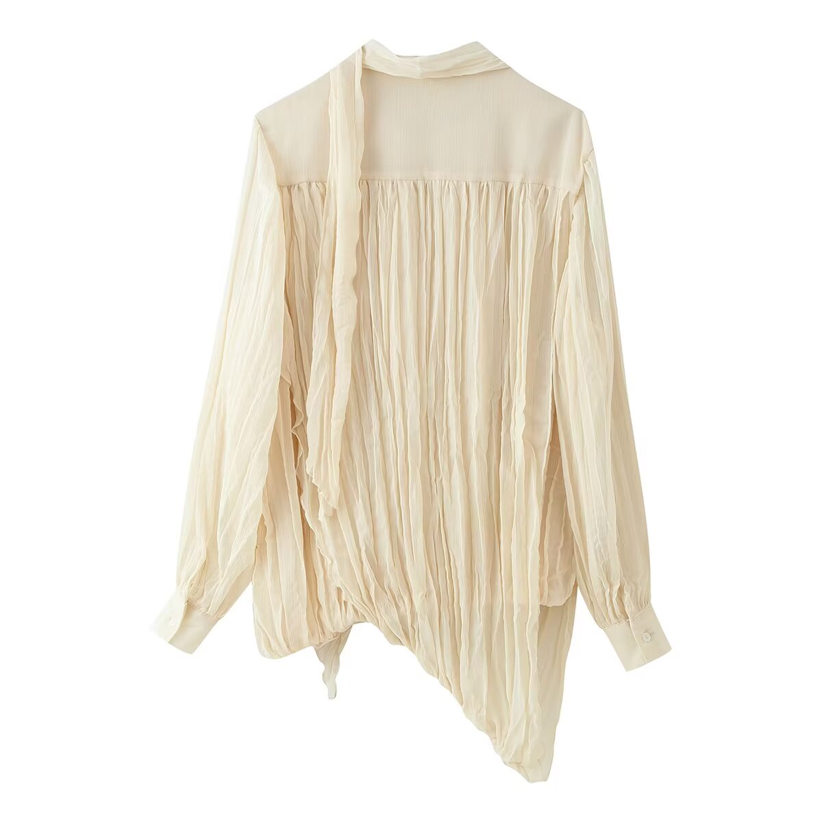 Chemise Femme Printemps Été Épaules Rembourrées Plissée Tout Assorti Bureau