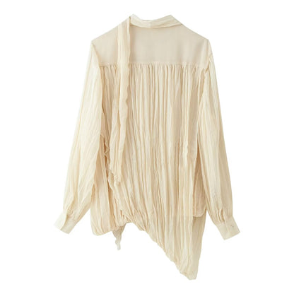 Chemise Femme Printemps Été Épaules Rembourrées Plissée Tout Assorti Bureau