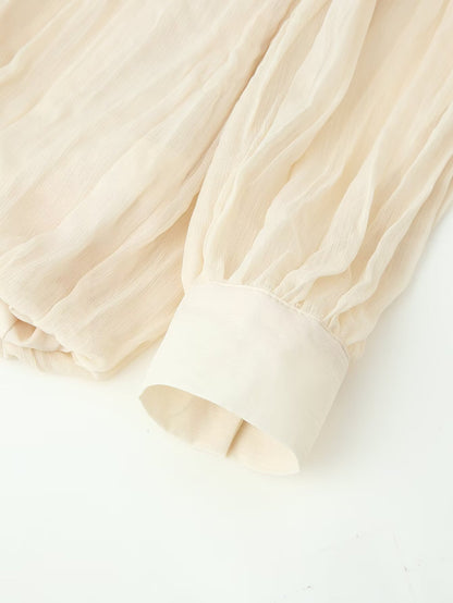 Chemise Femme Printemps Été Épaules Rembourrées Plissée Tout Assorti Bureau