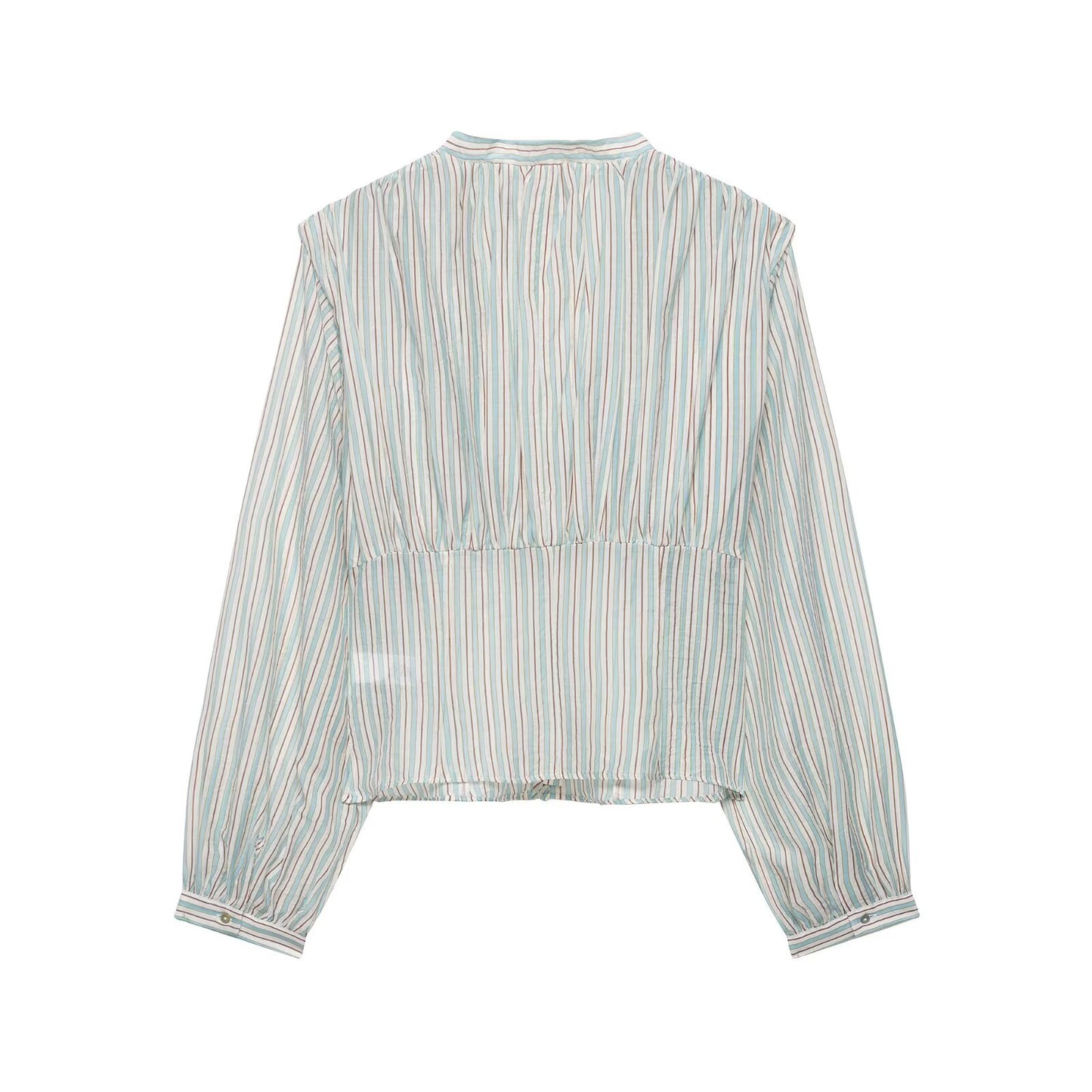 Women Clothing Top Product V neck Casual Stripes Waist Trimming Shirt